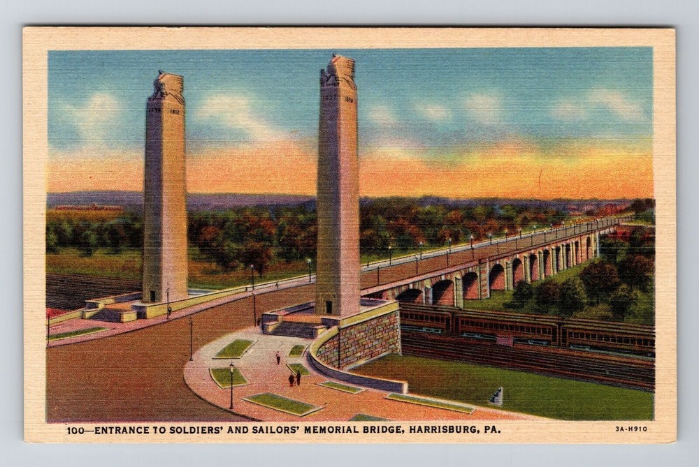 Harrisburg PA-Pennsylvania Soldiers' Sailors' Memorial Bridge Vintage Postcard