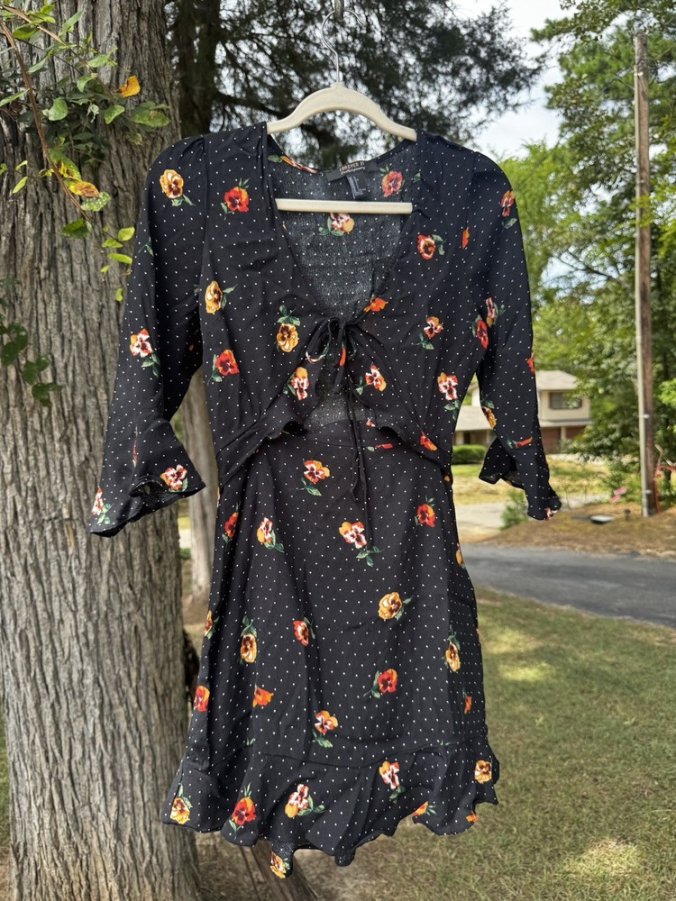 Black Dress with Flower Fall Colors Women's Size L