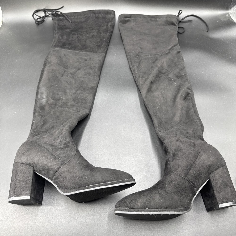 Fleece Lined Over The Knee Womens Suede Draw String Riding Heel Boots Size 8.5