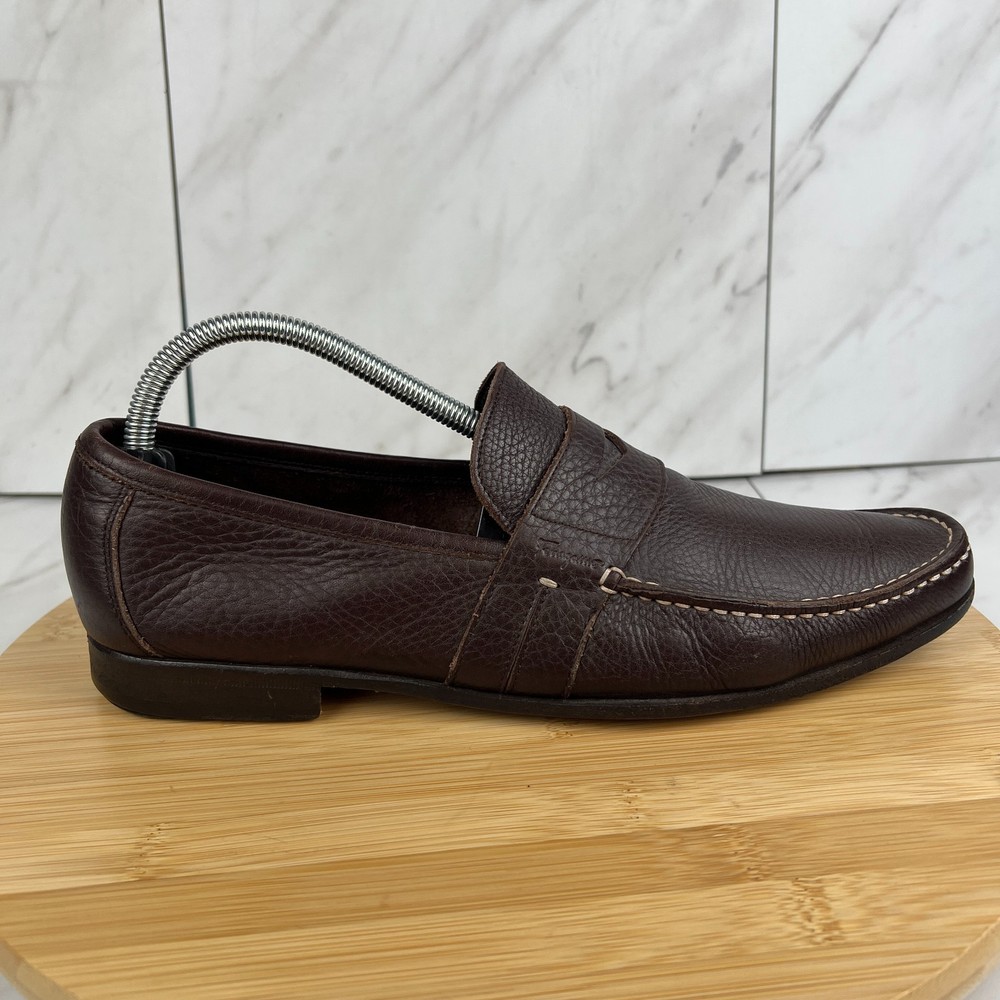 Salvatore Ferragamo Mens Size 8 D Brown Pebble Leather Slip On Penny Loafers