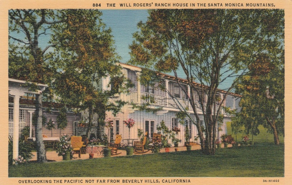 Santa Monica Mountains CA-California, The Will Rogers Ranch Linen Postcard