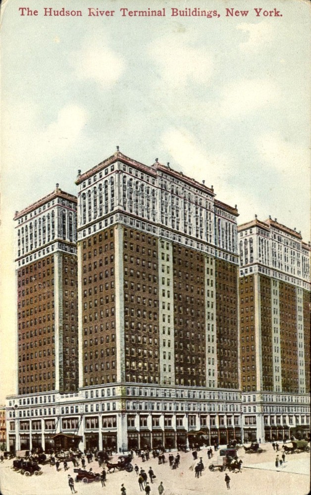 Hudson River Terminal Buildings New York City NY antique cars ~ c1910 postcard