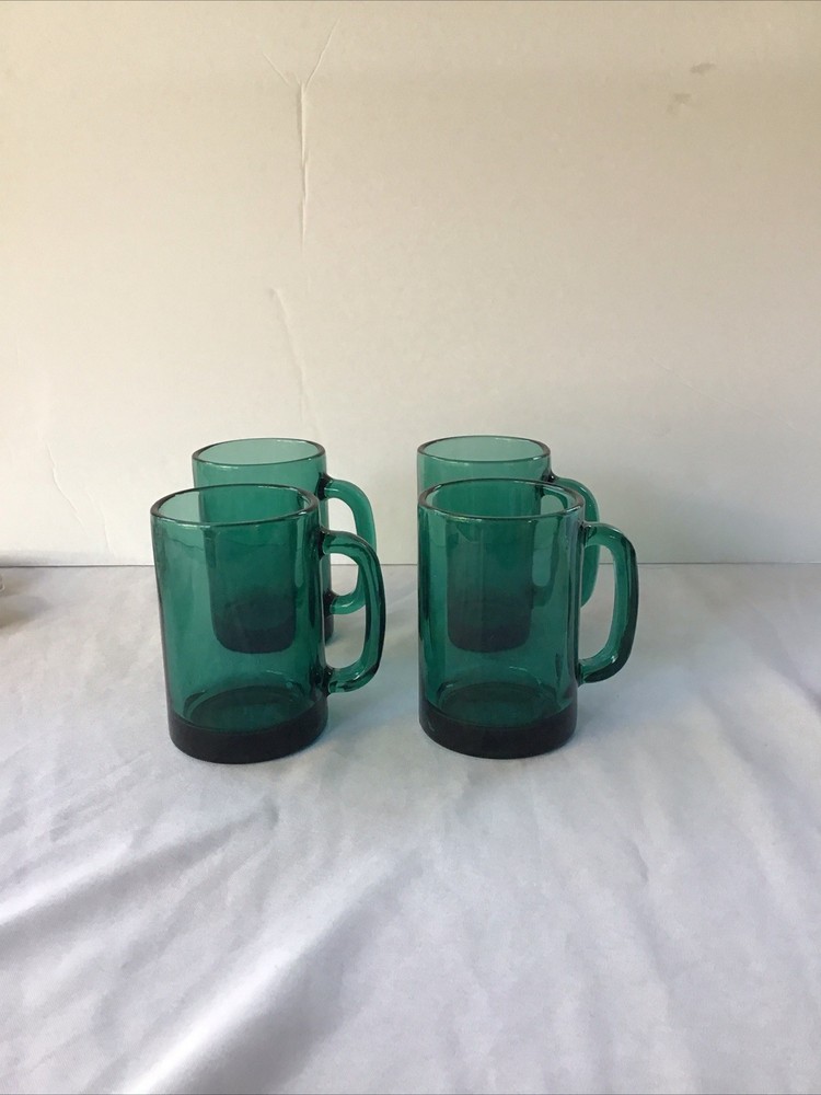 Green/ Teal Colored Glass Cup Set Of 4