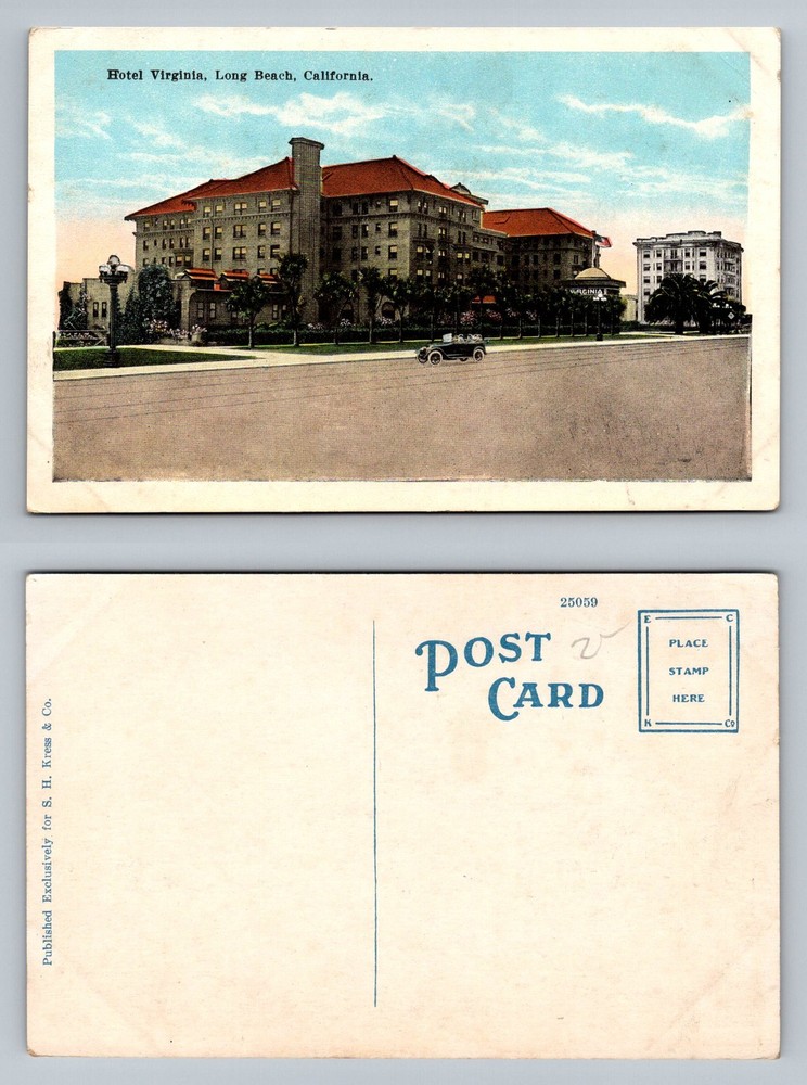 Long Beach, CA-California, Hotel Virginia Street View Auto Vintage Postcard