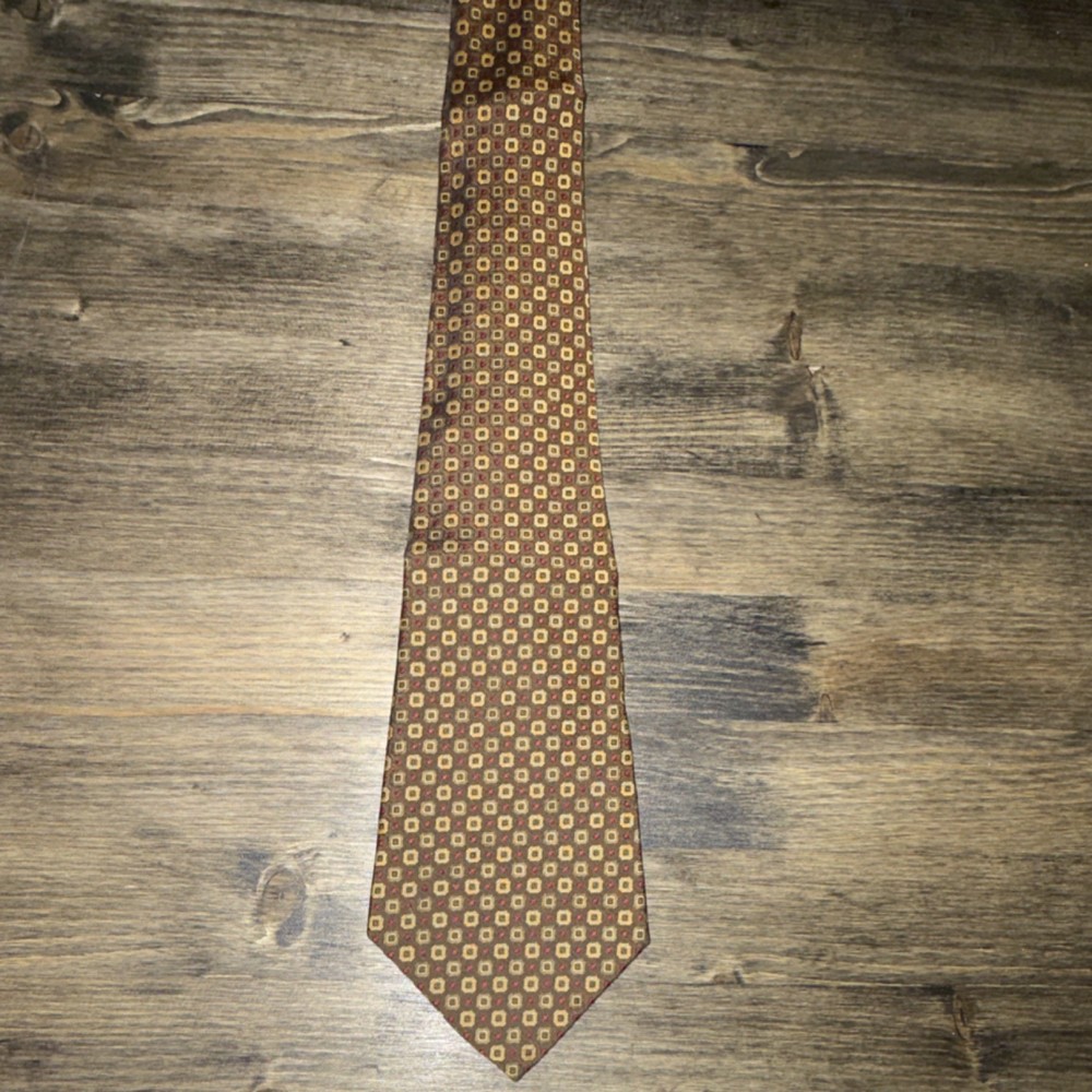 Vintage Levy's Silk Men's Tie: Brown Gold Red Geometric Classic Woven One Size