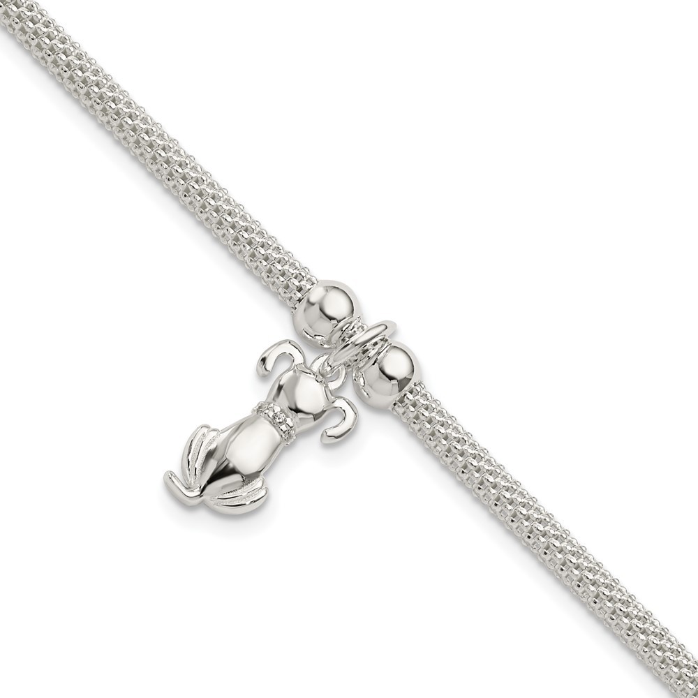 Sterling Silver Polished Cubic Zirconia Dog Charm Bracelet 7.25