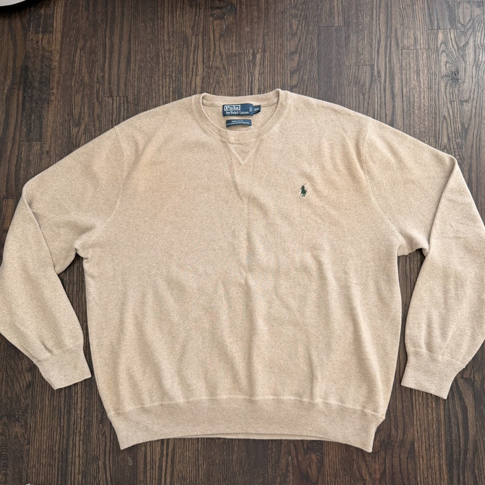 Vtg Polo Ralph Lauren Crewneck Oatmeal Beige 100% Cotton Sweater Mens Size XXL