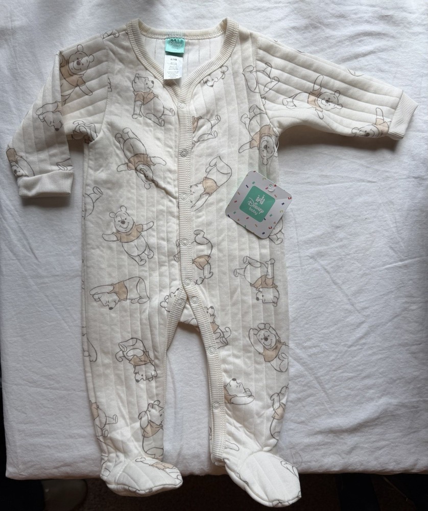 Disney Baby Winnie the Pooh Ivory Footed Coverall One-Piece 6-9 Months