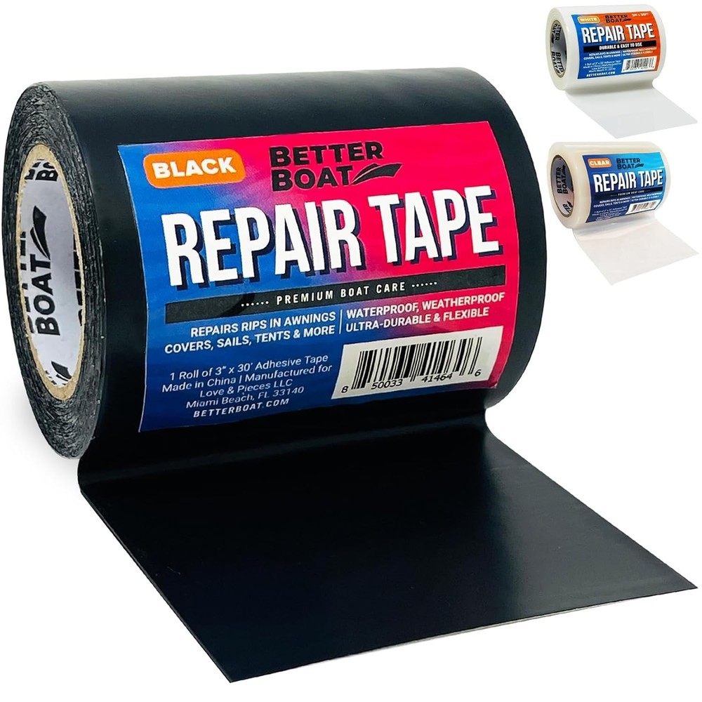 Repair Tape, Fabric, Boat Covers, Tent Repair, 30Ft, Black, Heavy Duty