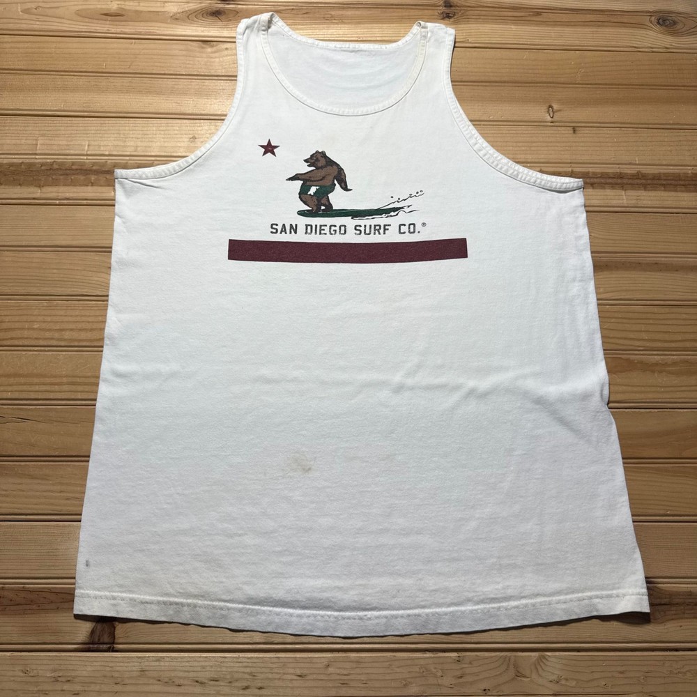 Vintage 90s San Diego Surf Co. California Bear Longboard Graphic Tank Top - XL