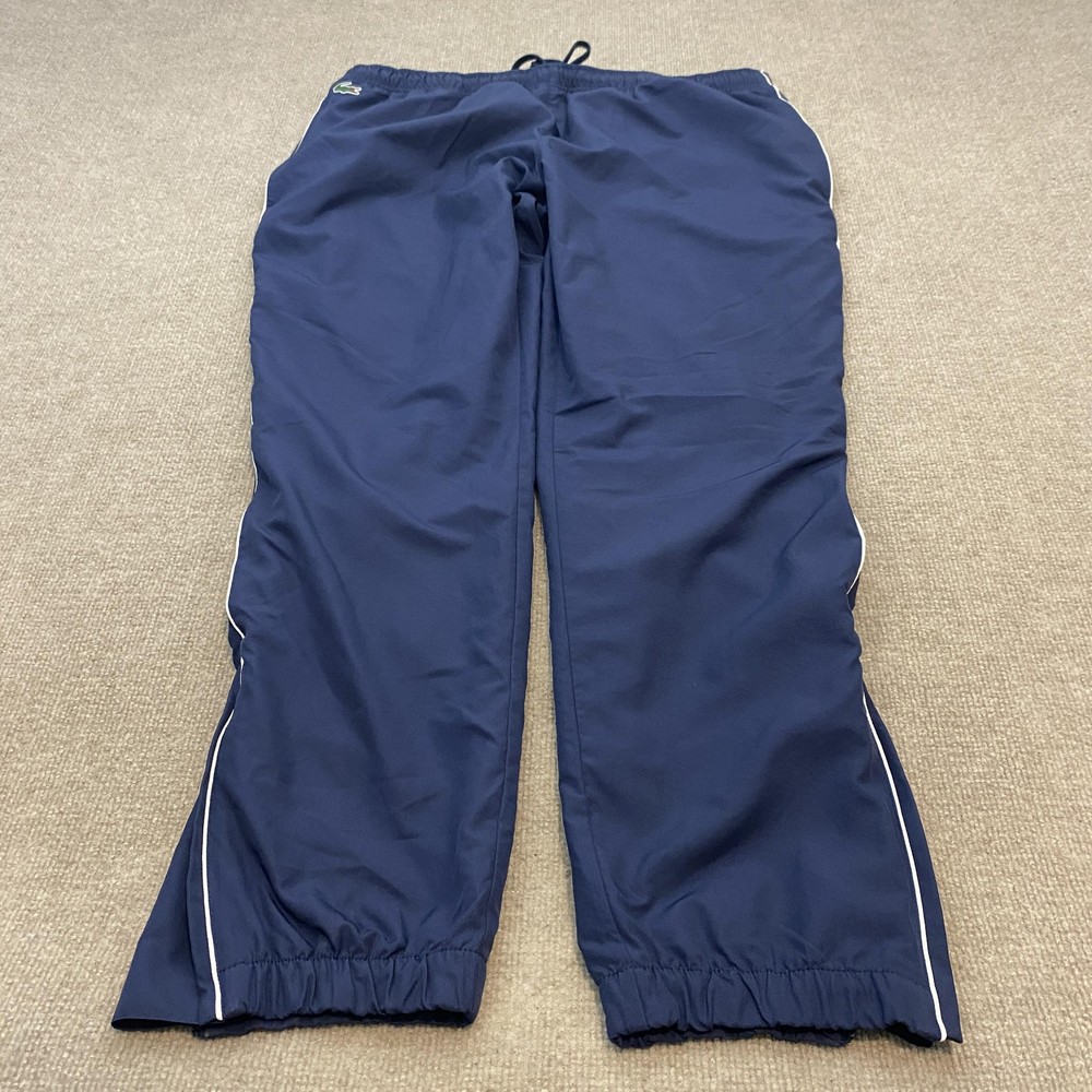 Lacoste Sport Track Pants Mens 2XL Blue Elastic Waist Side Stripe Zip Hem
