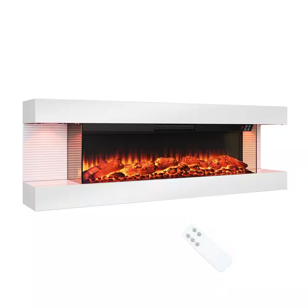 50 In. 3-Sided Wall Mounted Electric Fireplace with Remote Control in White