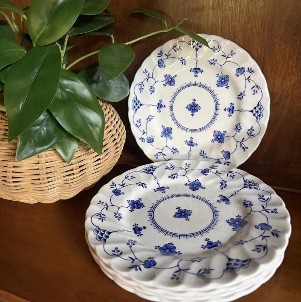Myott Finlandia Blue & White Floral Blue Dessert/Bread Plate Set of 5