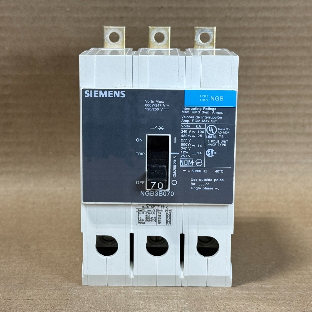 NEW SIEMENS NGB NGB3B070 3 Pole 70 Amp 600V Circuit Breaker NTO