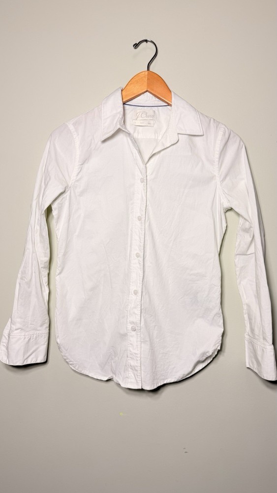 J.Crew White Stretch Cotton Button Up Shirt Women's Size 0 Slim Classic Workwear