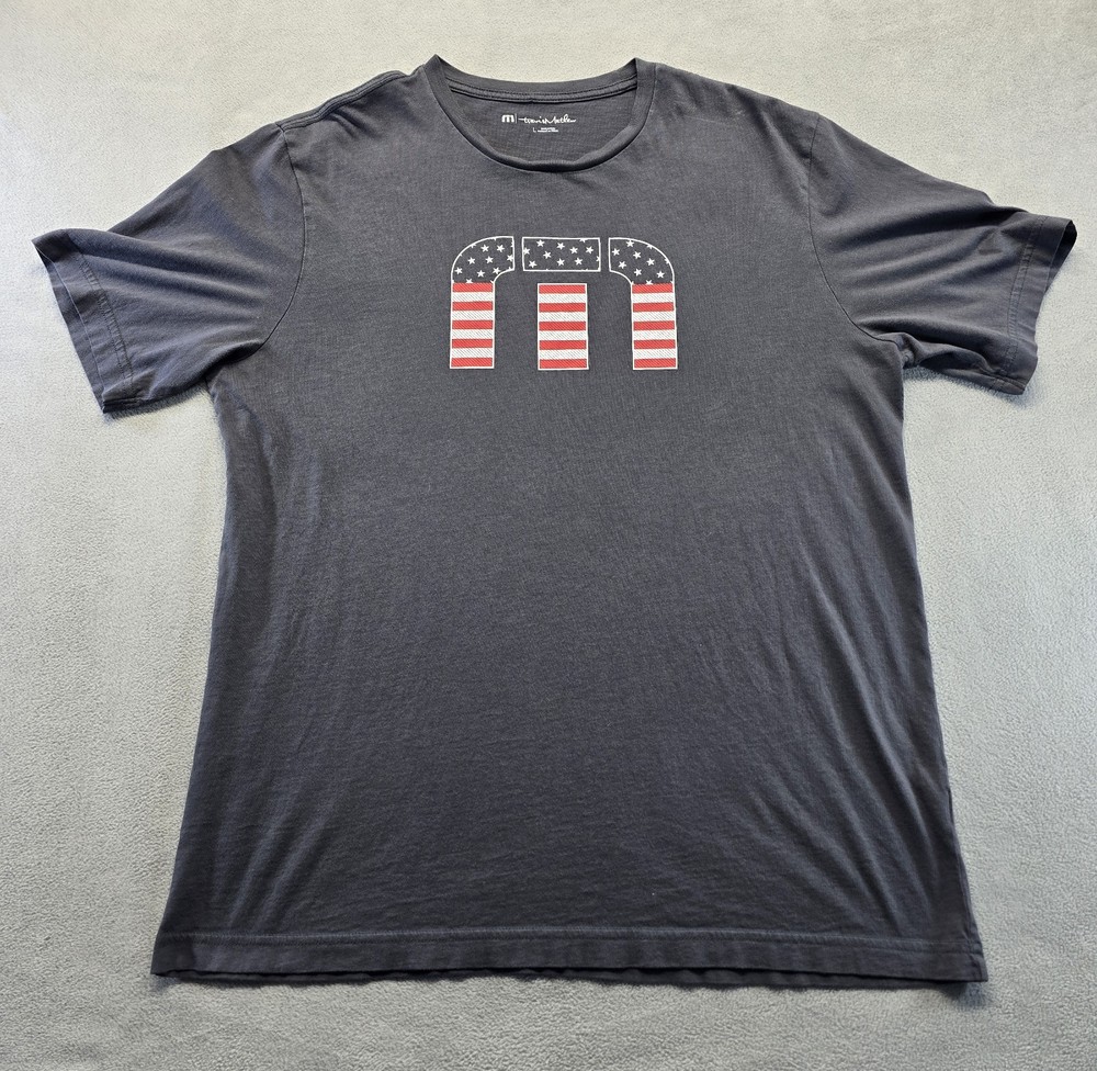 Travis Mathew Shirt Mens Large Black USA Flag Logo Graphic Pima Cotton Golf Tee