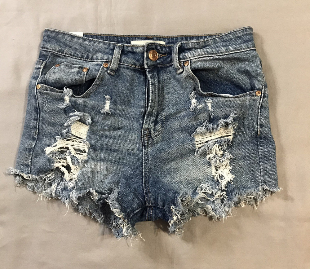 Almost Famous Jeans Shorts Womens 5 Blue Denim Distressed Cut Off