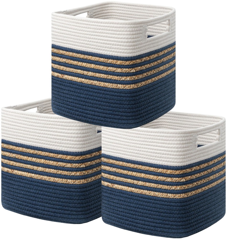 3-Piece Water Hyacinth Storage Cubes 11x10.5in for Shelves & Toys
