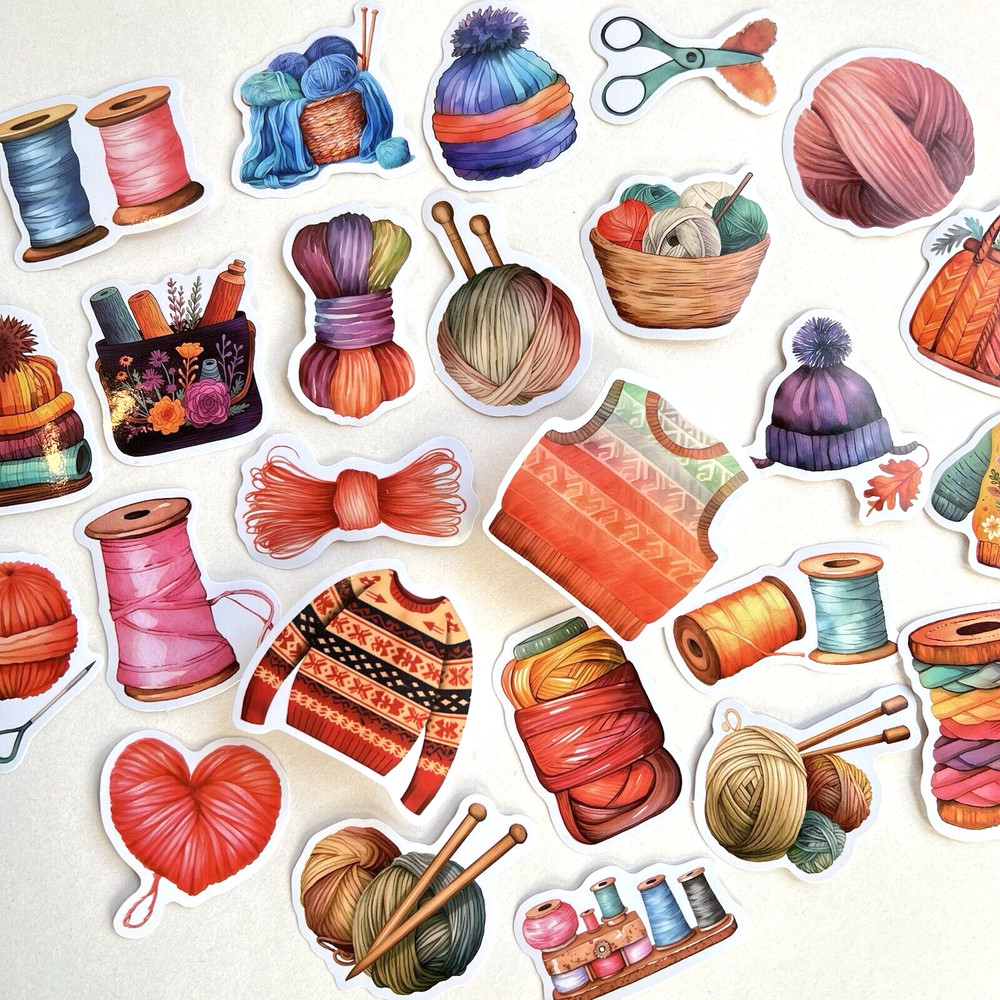 Knitting Crochet Yarn Stickers Scrapbooking Planner Junk Journal Card Making