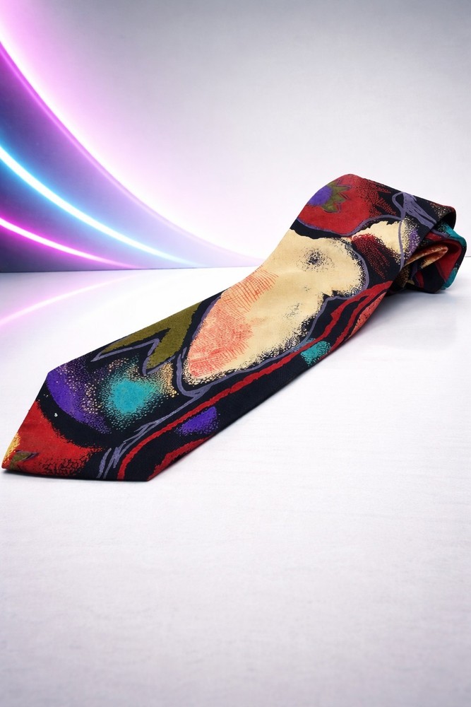 VTG Bugle Boy USA Abstract Art Neck Tie 90s Multicolor Geometric Polyester