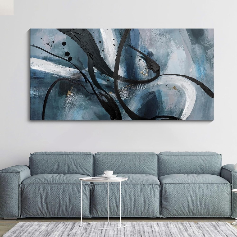 Abstract Canvas Wall Art Black And White Graffiti Lines Simple Art Modern Abs...-image