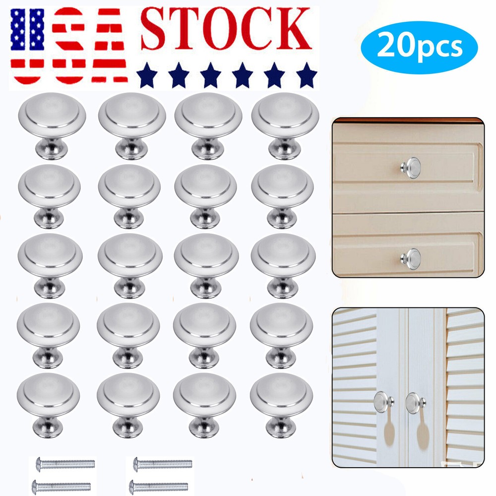 20 Pack Stainless Steel Cabinet Door Handles Drawer Pulls Knobs Bathroom Kitchen