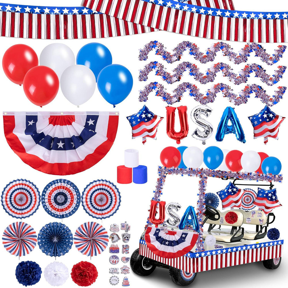 106 Pcs 4Th of July Golf Cart Decorations Kit, Patriotic Parade Car Decoration,