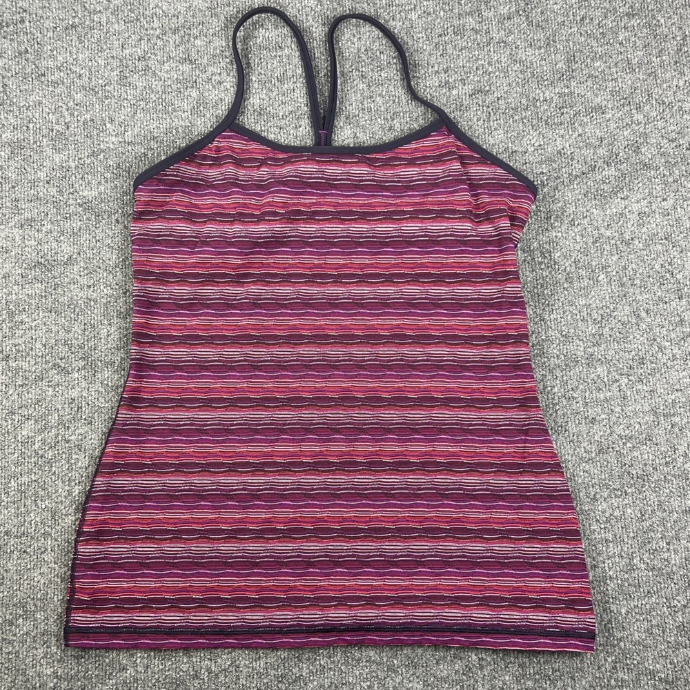 Lululemon Size 12 Power Y Yoga Space Dye  Navy Red Purple Stripe Built in Bra