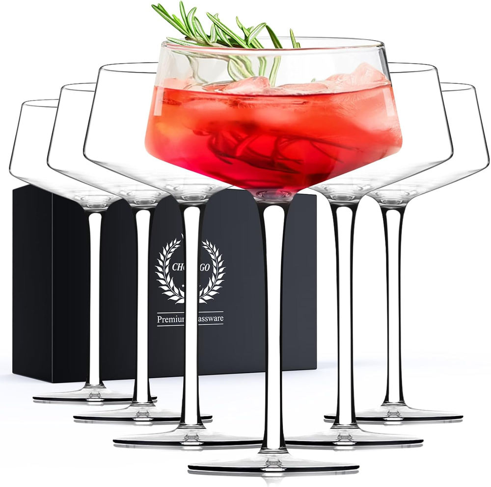 6-Piece 8Oz Hand-Blown Crystal Martini Coupe Glass Set