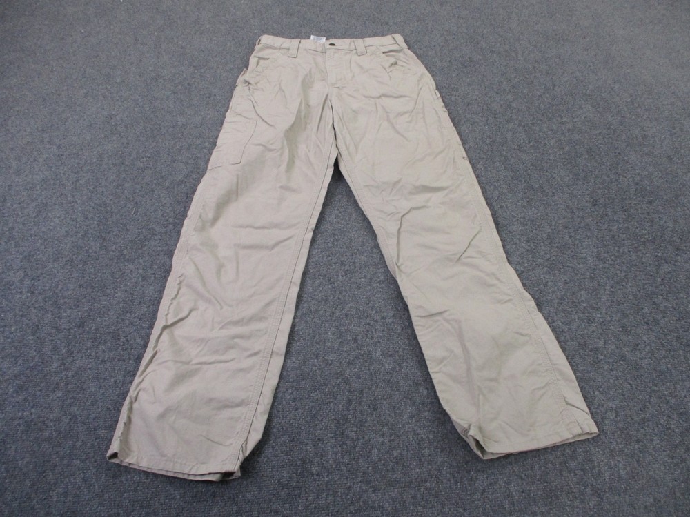 Carhartt Mens 31x34 Beige Loose Fit Cargo Work Pants for Hiking and Camping