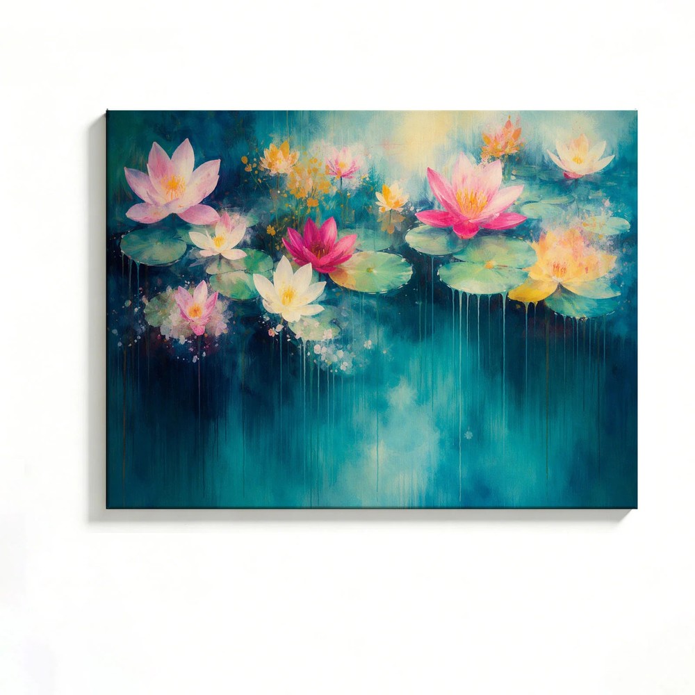 Lotus Canvas Painting 2D Flat Frameless Wall Art for Home Office Decor