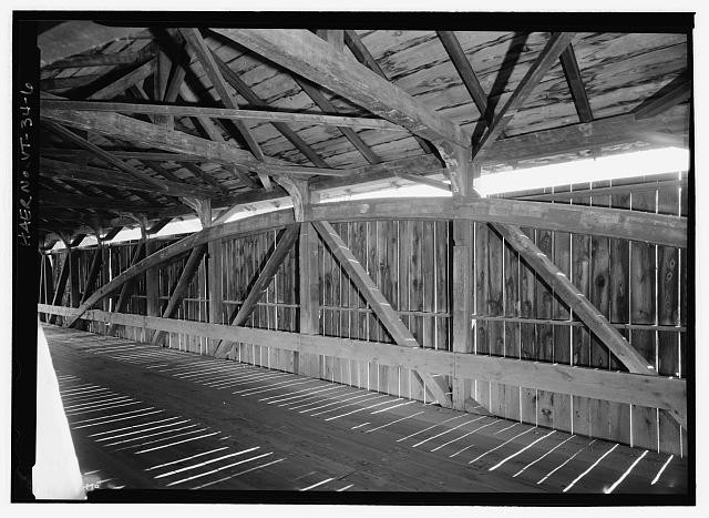 SOUTH SIDE TRUSS FROM PEDESTRIAN WALKWAY. - Village Bridge, Spanning Mad River