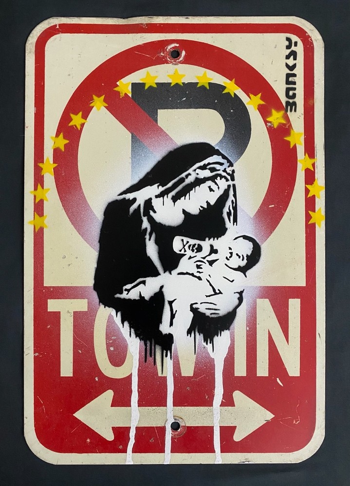 Very Vintage Rare Banksy Original spray stencil  Street Sign Painting 2013