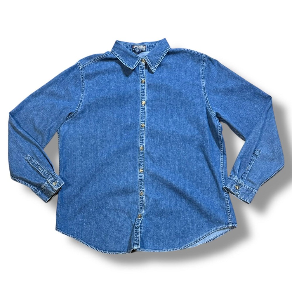 Vintage Denim Brand Old School Denim Shirt Womens 100% Cotton Blue 90s Size 12