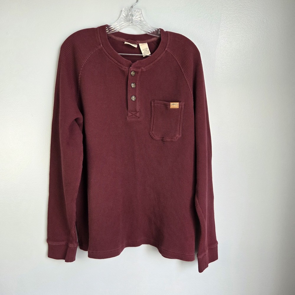 LL Bean BeanBuilt Waffle Henley Untucked Shirt Mens Large Thermal Long Sleeve