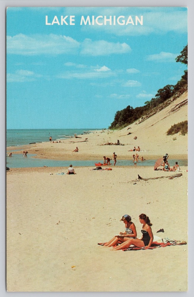 Lake Michigan Duck Lake Channel Beach Muskegon Whitehall Postcard WW256