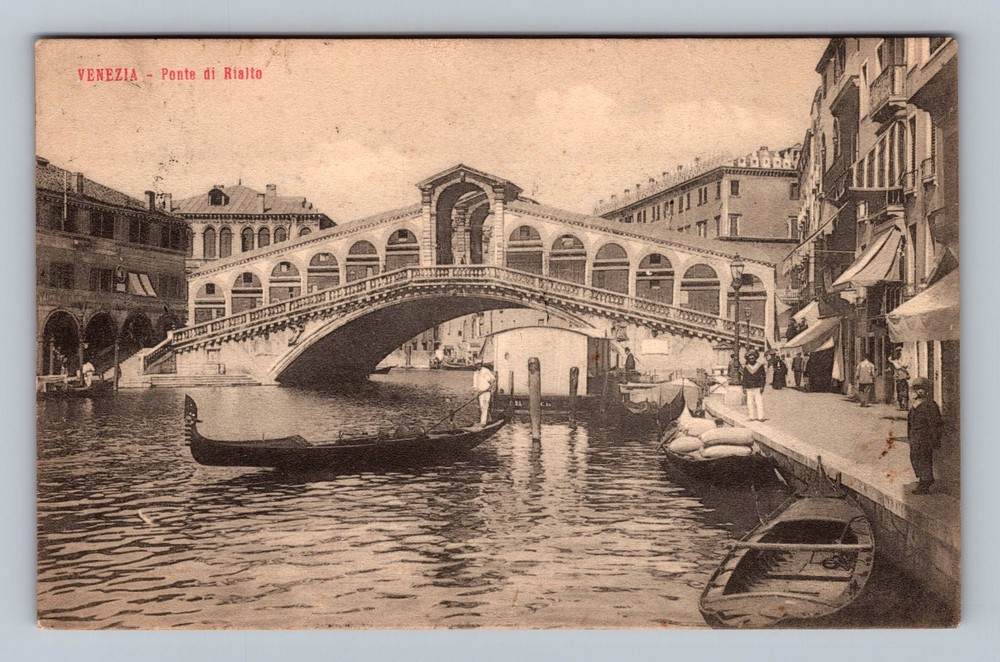 Italy- Venice Rialto Bridge Gondola Souvenir Old Postal Card Vintage Postcard