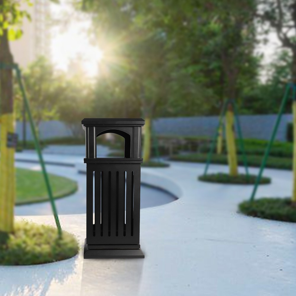 Trash Can Outdoor Dark Black Garbage Enclosure with Locking Lid Open Top inside