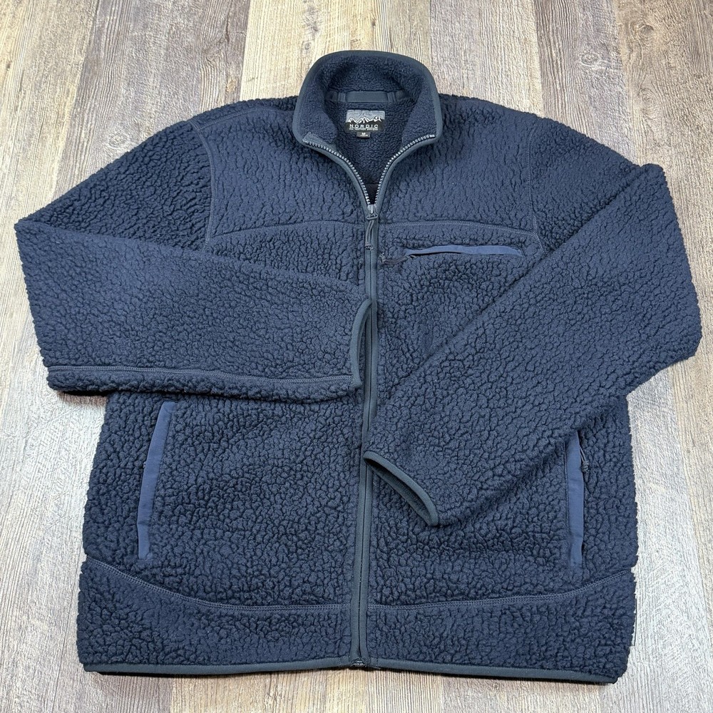 J Crew Nordic Sherpa Fleece Jacket Mens M Navy Blue Full Zip Polartec Outdoor