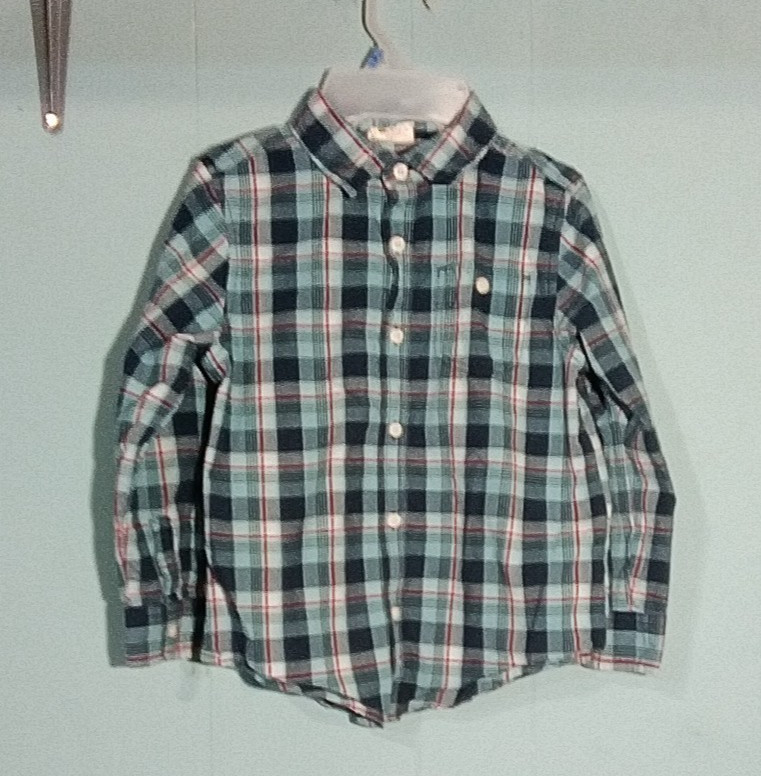 Crazy 8 Boys Size S Small 5-6 Blue Plaid Button Up Long Sleeve Shirt