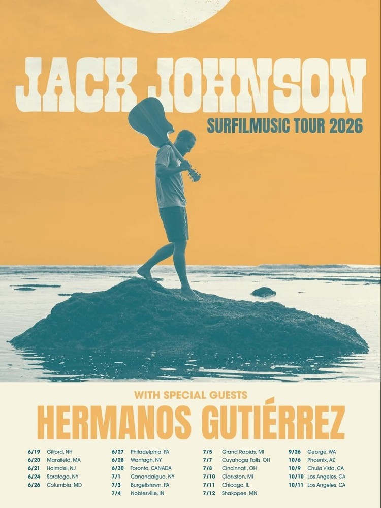 Jack Johnson Surfilmmusic Tour 2026 Poster Hermanos Gutierrez Concert Art