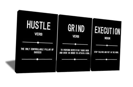 Motivational Wall Art Grind 16 x 24 inch x 3 Panels Grind Execution Hustle