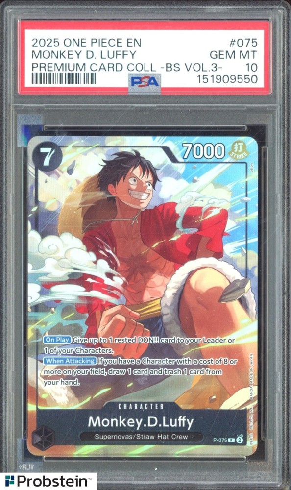 #2 2025 One Piece En Premium Card Coll BS Vol 3 #075 Monkey D. Luffy PSA 10PROBSTEIN is actively accepting consignments !!