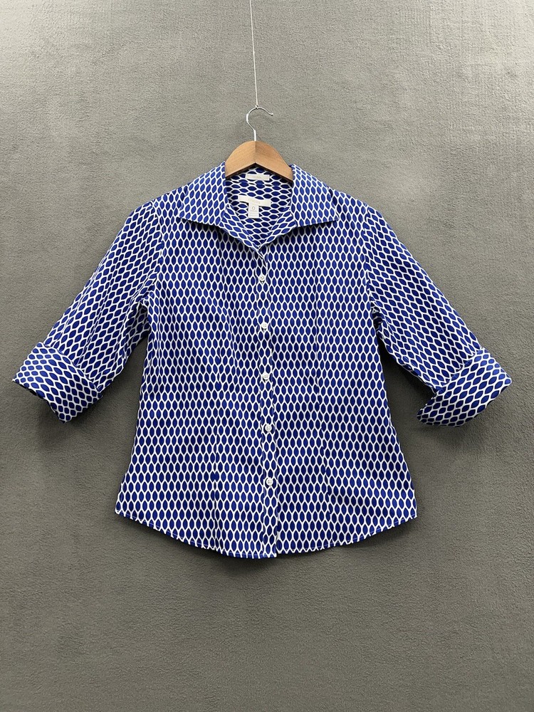 Chico’s Women’s 0 (small) Button Down Shirt With Tank Blue White 3/4 Sleeve