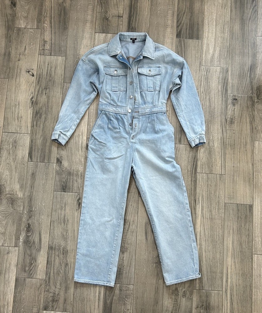 Express Denim Jumpsuit Womens Small Light Wash Utility Boiler Suit Y2K