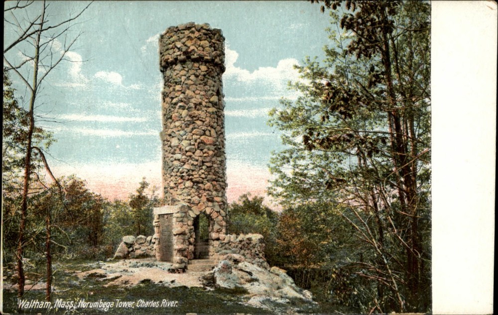 Waltham MA Norumbega Tower Charles River UDB unposted c1905 vtg postcard h578