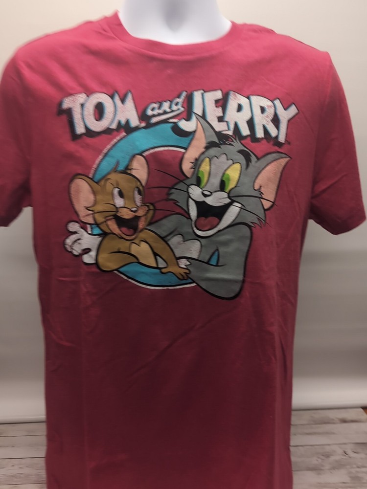 Tom and Jerry Hannah Barbera Cartoons Men's Medium Red Graphic Logo Tee Shirt