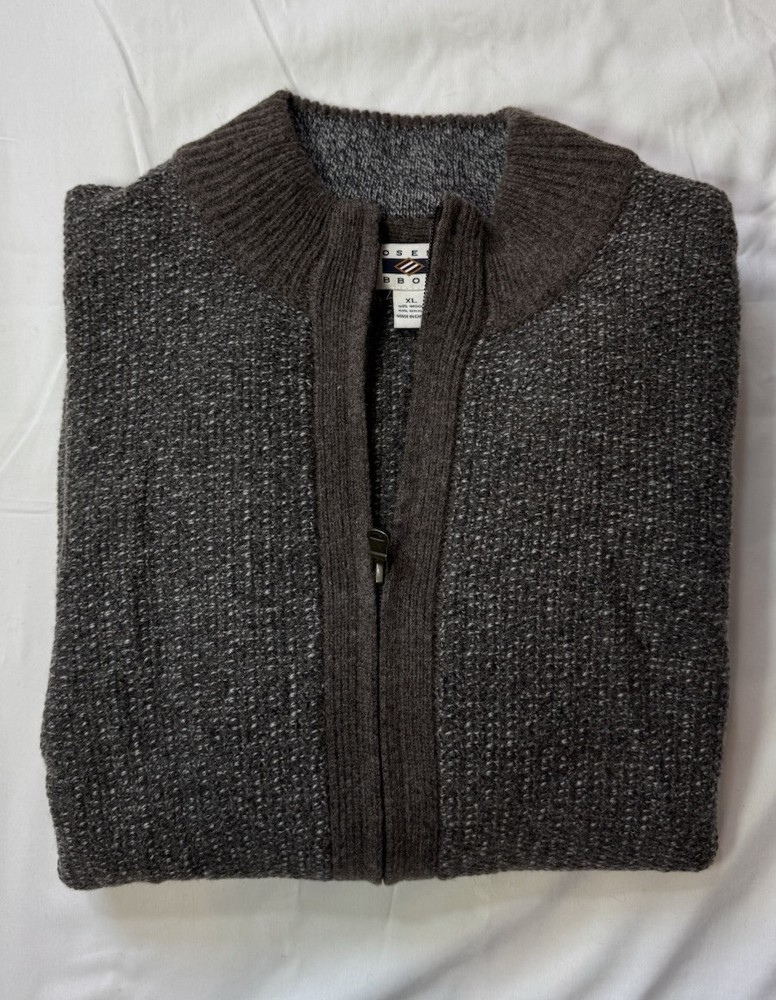 Men's Joseph Abboud Wool Blend Full Zip Gray/Brown Knit Sweater Size XL
