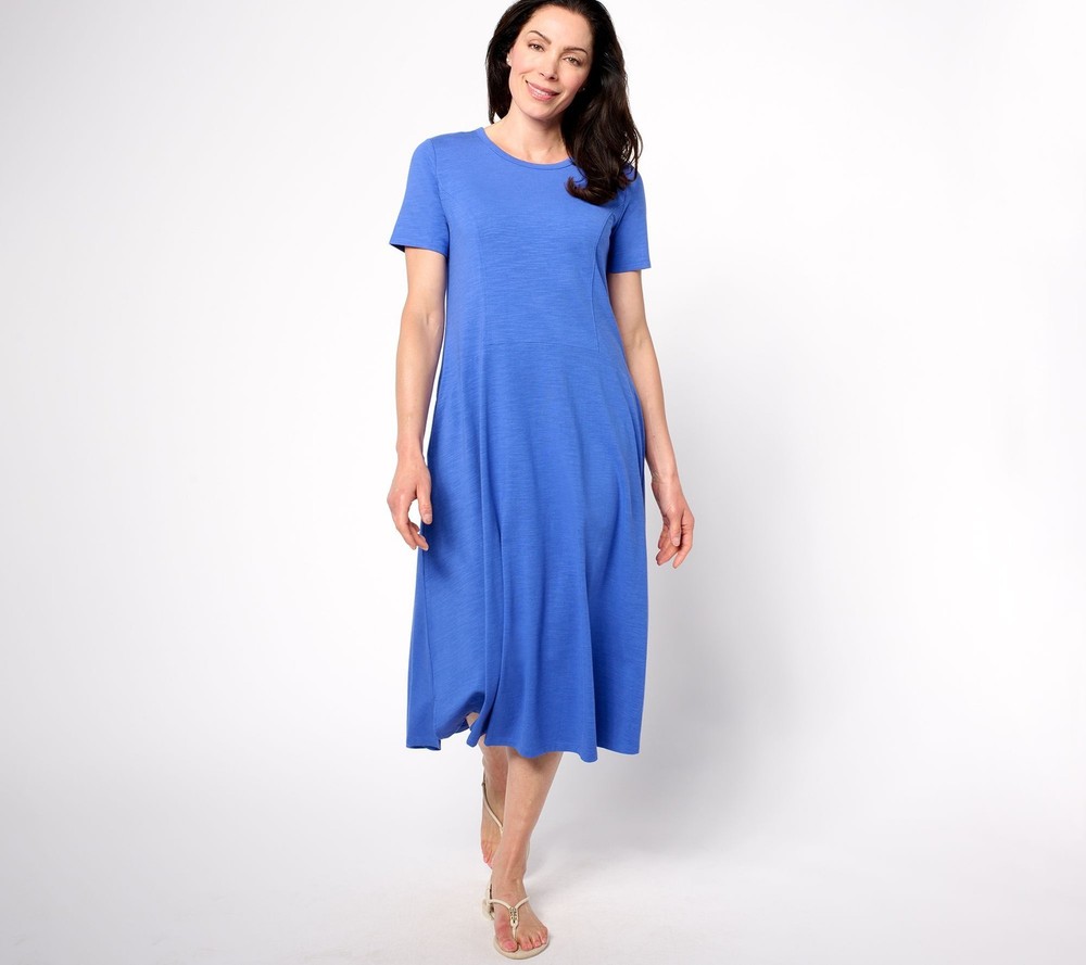Joan Rivers Classics Collection Women's Petite Dress 1XP Slub Blue A688948