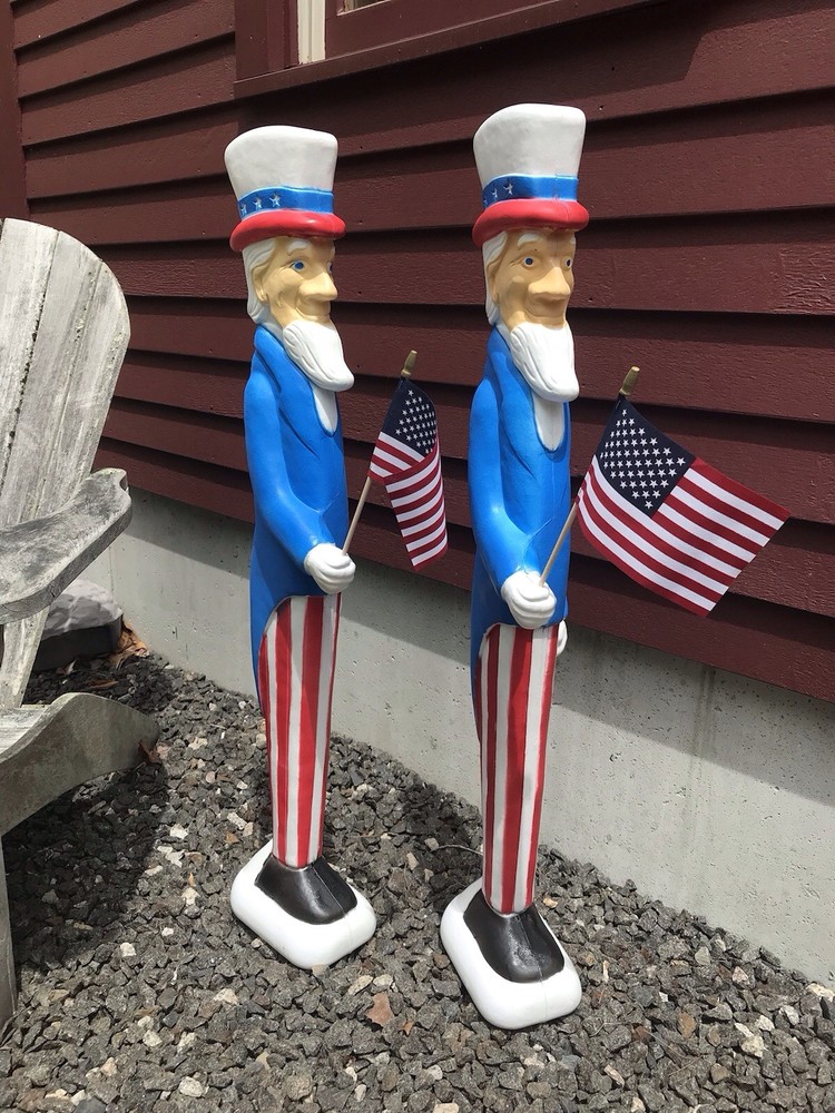 Blow Mold Nostalgic American Uncle Sam’ With Flags Made In America PAIR